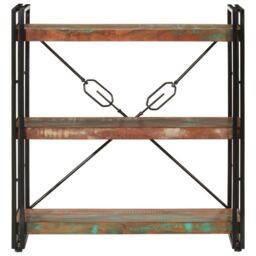 Berkfield Home 3-Tier Bookcase 77x30x80 cm Solid Wood Reclaimed & Iron - Size: 77 x 30 x 80 cm - thumbnail 2