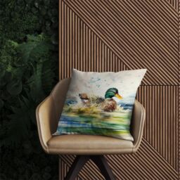 Warren Reed - Designer Splashing Mallard Watercolour Outdoor Cushion in Brown - Size: 45 cm x 45 cm - thumbnail 2