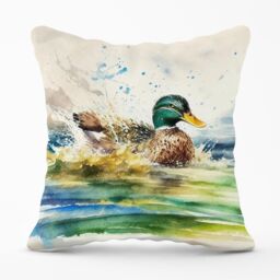 Warren Reed - Designer Splashing Mallard Watercolour Outdoor Cushion in Brown - Size: 45 cm x 45 cm - thumbnail 1