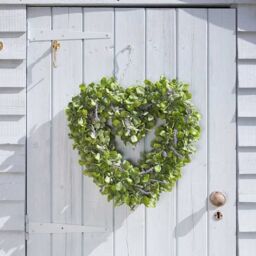 Marco Paul Fake Lavender Flowers Heart Shaped Welcome Door Wreath in Green - thumbnail 1