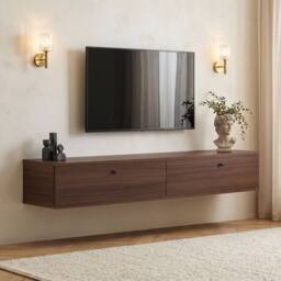 CALICOSY Wall-Mounted TV Unit With 2 Drop-Down Doors, 160 Cm Wide - ROY in Walnut - thumbnail 8
