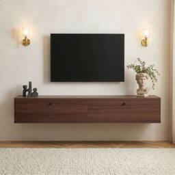 CALICOSY Wall-Mounted TV Unit With 2 Drop-Down Doors, 160 Cm Wide - ROY in Walnut - thumbnail 2