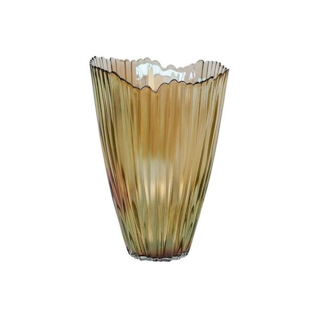 Lemon Pavilion Furniture and Decor Mocha Rippled Vase - Glass - L14.5 x W14.5 x H25 cm - Mocha in Brown - image 1