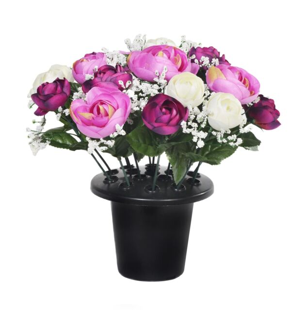 Sincere Floral Artificial Flower Memorial Graveside Rose Bowl in Purple