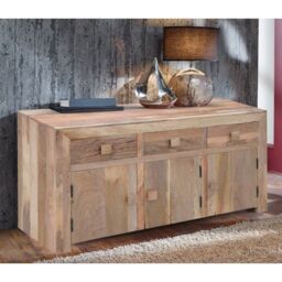 Jaipur Furniture Ltd 3 Door 3 Drawer Sideboard - Mango Wood - L45 x W135 x H76 cm - Light Finish in Brown - thumbnail 2