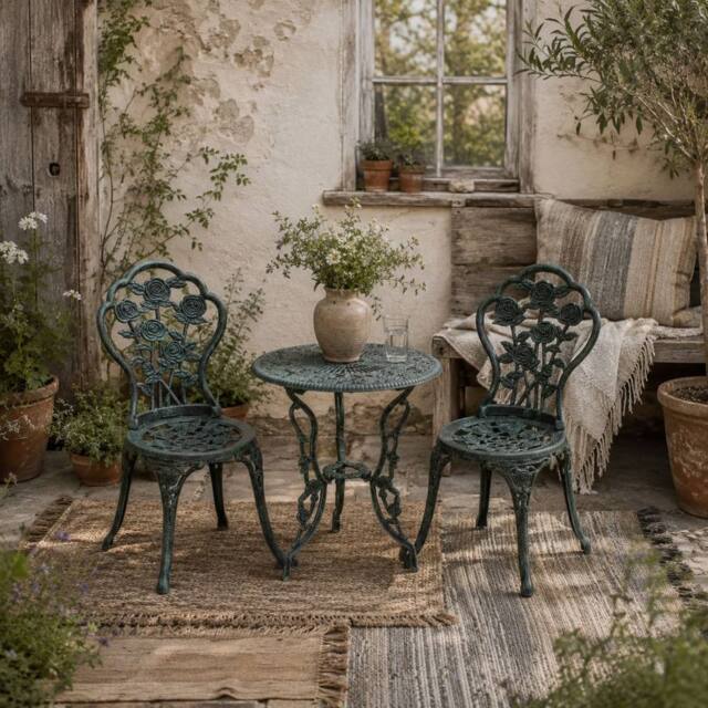 Wyld Haus Lafira 3 Piece Cast Aluminium Bistro Set in Antique Green - image 1