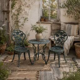 Wyld Haus Lafira 3 Piece Cast Aluminium Bistro Set in Antique Green - thumbnail 1