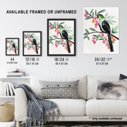 "Artery8 Parrot Bird Pink Green Fruit Tree Branch Bright Framed Wall Art - Size: W12"" x H16""" - thumbnail 3