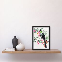 "Artery8 Parrot Bird Pink Green Fruit Tree Branch Bright Framed Wall Art - Size: W12"" x H16""" - thumbnail 4
