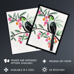 "Artery8 Parrot Bird Pink Green Fruit Tree Branch Bright Framed Wall Art - Size: W12"" x H16""" - thumbnail 2
