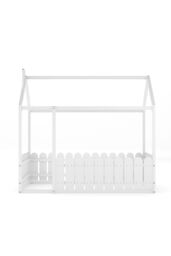 Living and Home Wooden House Children's Bed with Fence and Roof in White - thumbnail 3