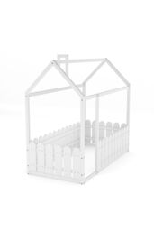 Living and Home Wooden House Children's Bed with Fence and Roof in White - thumbnail 4