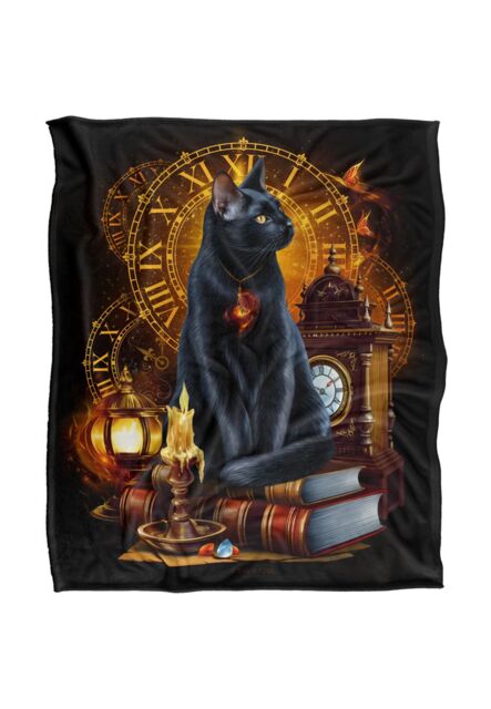 JQ Licensing En Black Cat Time Clocks Silky Touch Super Soft Throw Blanket 152 X 127 cm in White - image 1