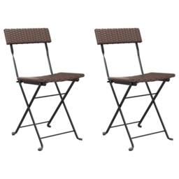 Berkfield Home Beautiful Folding Bistro Chairs 2 pcs Brown Poly Rattan & Steel - thumbnail 3