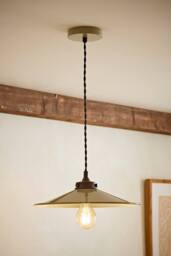 ValueLights Hampstead Metal Rolled Edge Tapered Flush Ceiling Light with Bulb in Olive - thumbnail 2