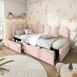 BTM Pink Velvet 3FT Daybed with Storage Drawers & Slatted Frame - thumbnail 6
