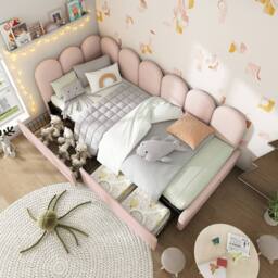 BTM Pink Velvet 3FT Daybed with Storage Drawers & Slatted Frame