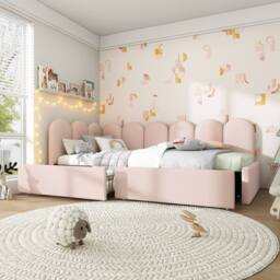 BTM Pink Velvet 3FT Daybed with Storage Drawers & Slatted Frame - thumbnail 2