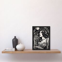 Artery8 Woman Drinking Wine Black & White Illustration Artwork Framed Wall Art Print A4 - thumbnail 2