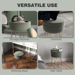 HOMCOM 5L Velvet Footstool with Removable Lid for Bedroom in Green - thumbnail 5