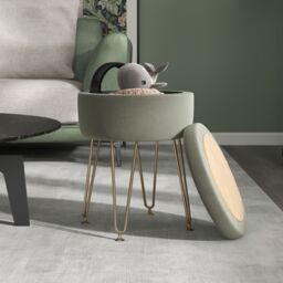 HOMCOM 5L Velvet Footstool with Removable Lid for Bedroom in Green - thumbnail 1