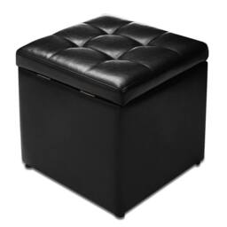 Hinsinc Faux Leather Storage Cube Ottoman Foot Stool in Black - Size: 0.6m2 - thumbnail 2