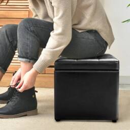Hinsinc Faux Leather Storage Cube Ottoman Foot Stool in Black - Size: 0.6m2 - thumbnail 5