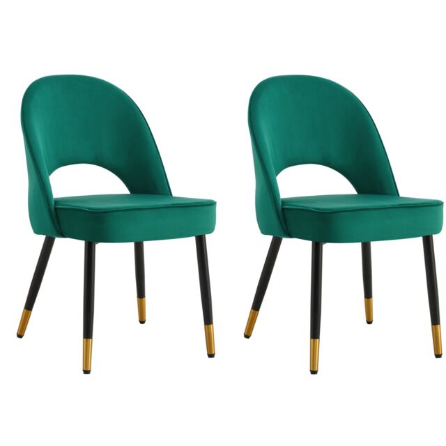 Hygrad Built to Survive Set of 2 Modern Velvet Dining Chairs Seat Padded Metal Legs Kitchen Home Office in Green - image 1