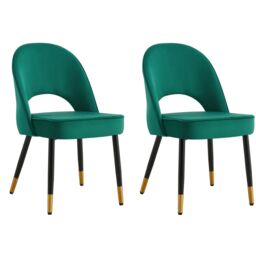 Hygrad Built to Survive Set of 2 Modern Velvet Dining Chairs Seat Padded Metal Legs Kitchen Home Office in Green - thumbnail 1