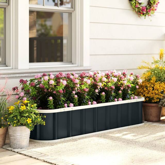 OUTSUNNY Galvanised Raised Garden Bed with Gloves, Dark Grey - image 1