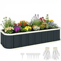 OUTSUNNY Galvanised Raised Garden Bed with Gloves, Dark Grey - thumbnail 2