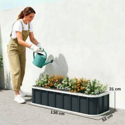 OUTSUNNY Galvanised Raised Garden Bed with Gloves, Dark Grey - thumbnail 3