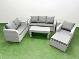 Fimous Patio PE Wicker 7 Seater Outdoor Rattan Furniture Sofa Sets w/ Oblong Coffee Table Reclining Chair Loveseat Sofa 3 Seater Sofa Big Footstool 2 - thumbnail 1