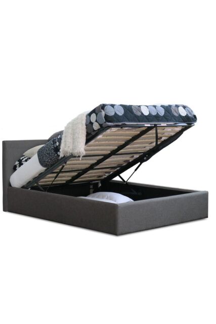 Modernique Fabric Ottoman Storage Bed with High Headboard, Gas Lift Up Base in Grey - Size: King - image 1