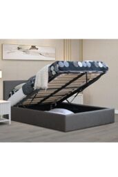 Modernique Fabric Ottoman Storage Bed with High Headboard, Gas Lift Up Base in Grey - Size: King - thumbnail 2