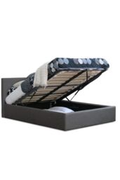 Modernique Fabric Ottoman Storage Bed with High Headboard, Gas Lift Up Base in Grey - Size: King - thumbnail 1