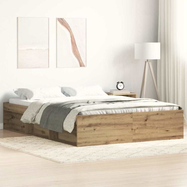Berkfield Home Bed Frame without Mattress Artisan Oak 140x190cm Engineered Wood in Brown - Size: 140x190 cm - image 1