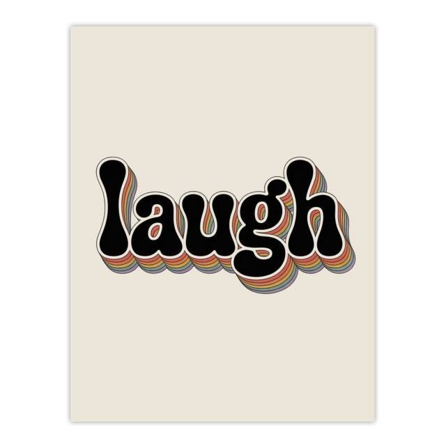 "Artery8 Laugh Colourful Retro Rainbow Font Typography Wall Art Print in Beige - Size: W12"" x H16""" - image 1