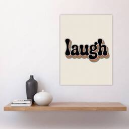 "Artery8 Laugh Colourful Retro Rainbow Font Typography Wall Art Print in Beige - Size: W12"" x H16""" - thumbnail 4