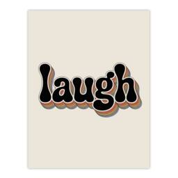 "Artery8 Laugh Colourful Retro Rainbow Font Typography Wall Art Print in Beige - Size: W12"" x H16""" - thumbnail 1