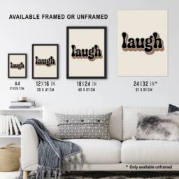 "Artery8 Laugh Colourful Retro Rainbow Font Typography Wall Art Print in Beige - Size: W12"" x H16""" - thumbnail 3