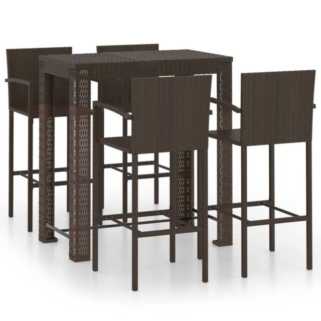 Berkfield Home 5 Piece Outdoor Bar Set with Armrest Poly Rattan Brown - image 1