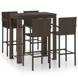 Berkfield Home 5 Piece Outdoor Bar Set with Armrest Poly Rattan Brown - thumbnail 1