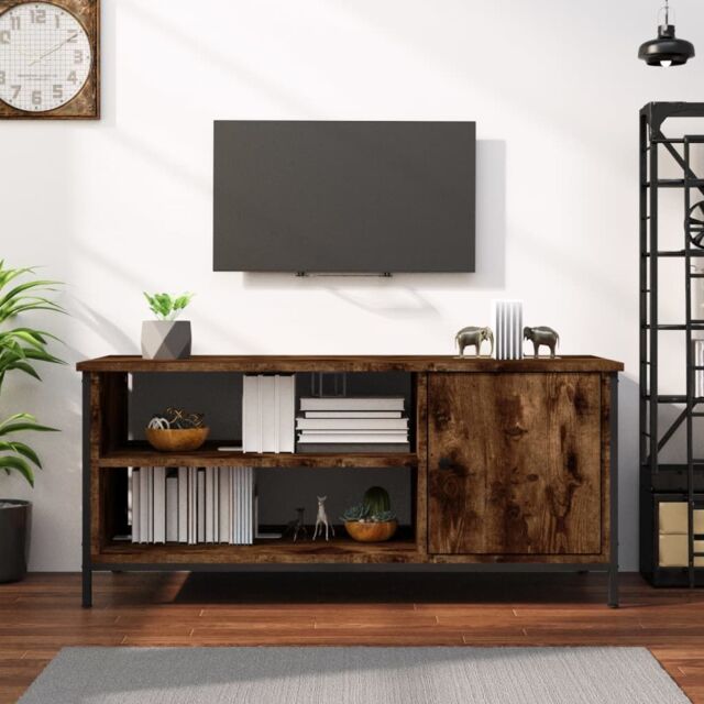Berkfield Home TV Cabinet Smoked Oak 100x40x45 cm Engineered Wood in Brown - Size: 100 x 40 x 45 cm - image 1