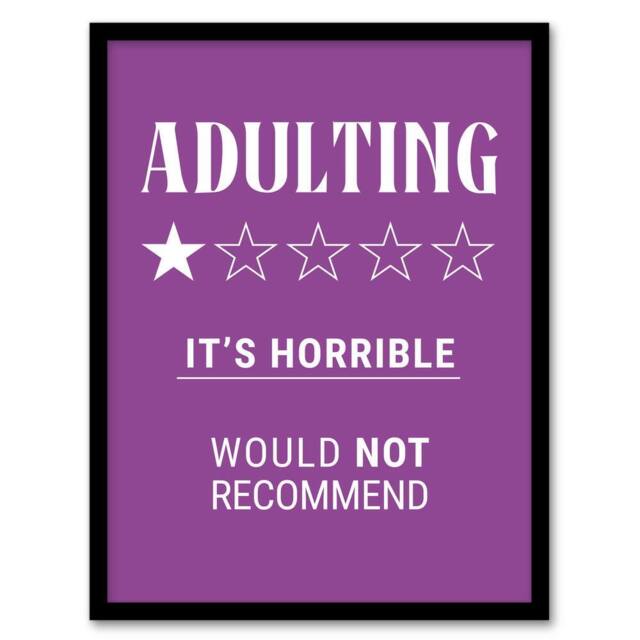 Artery8 Adulting Funny Review Would Not Recommend Framed Wall Art Print in Purple - Size: A4 - image 1