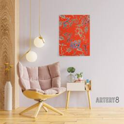 "Artery8 Bold Abstract Floral Pattern Canvas Wall Art Print Shin Bijutsukai in Red - Size: W18"" x H24""" - thumbnail 3