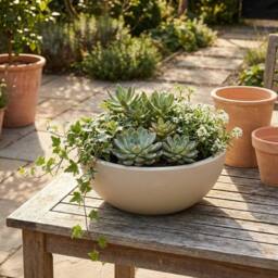 NESTLUNE Set of 1 40cm Round Flower Pot Planter Plastic Garden in Taupe - thumbnail 2