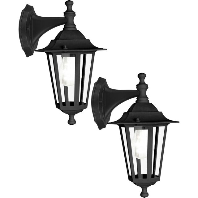 Loops 2 PACK IP44 Outdoor Wall Light Black Aluminium Lantern 1x 60W E27 Porch Lamp - image 1