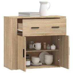Berkfield Home Sideboard Sonoma Oak 80x33x70 cm Engineered Wood in Beige - Size: 80 x 33 x 70 cm - thumbnail 7
