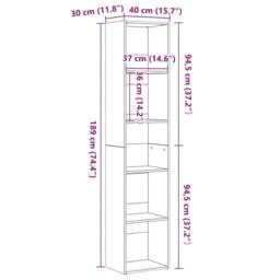 Berkfield Home Book Cabinet Black Oak 40x30x189 cm Engineered Wood - Size: 40 x 30 x 189 cm - thumbnail 9